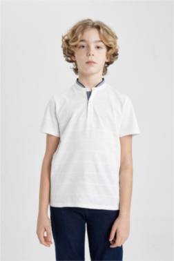 BOY HİGH COLLAR PİQUE SHORT SLEEVE POLO T-SHİRT