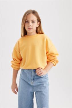 سويت شيرت بناتي سادة قصة عادية بياخة مستديرة