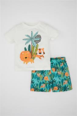 BABY BOY PRİNTED SHORT SLEEVE T-SHİRT SHORTS 2 PİECE SET