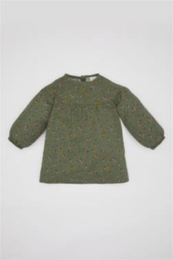 BABY GIRL FLORAL LONG SLEEVE TWILL DRESS