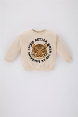 BABY BOY CREW NECK TİGER PRİNTED SWEATSHİRT