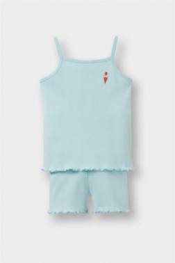 GİRL FUN PRİNTED STRAPPY RİBBED CAMİSOLE 2 PİECE SET