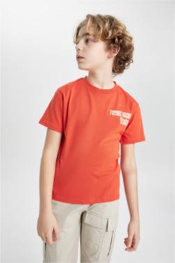 BOY CREW NECK PRİNTED SHORT SLEEVE T-SHİRT