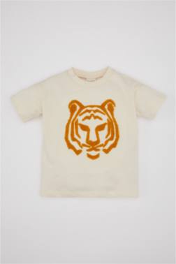 BABY BOY CREW NECK TİGER PATTERN SHORT SLEEVE T-SHİRT