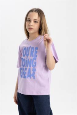 GİRL RELAX FİT CREW NECK PRİNTED SHORT SLEEVE T-SHİRT