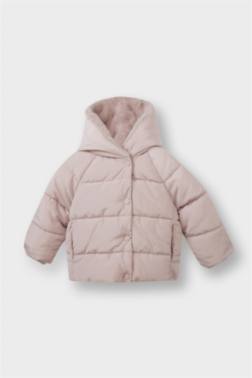 BABY GİRL HOODED FAUX FUR LİNED PUFFER JACKET