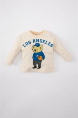 BABY BOY CREW NECK BEAR PRINTED LONG SLEEVE T-SHIRT