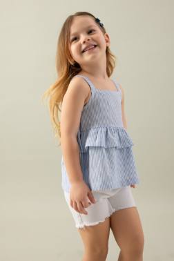BABY GİRL SQUARE NECK STRİPED POPLİN STRAP BLOUSE