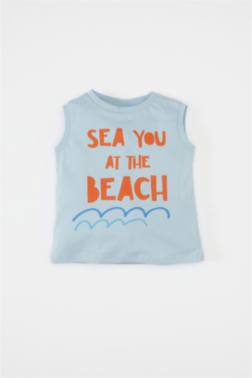 تيشيرت كت ولادي بطبعة شعار قصة عادية بدون ردن