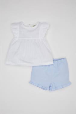 BABY GİRL FLARED POPLİN BLOUSE SHORTS 2 PİECE SET