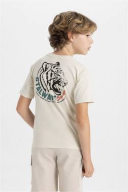 BOY CREW NECK PRİNTED SHORT SLEEVE T-SHİRT