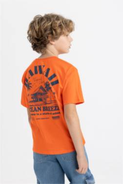 BOY CREW NECK BACK PRİNTED SHORT SLEEVE T-SHİRT