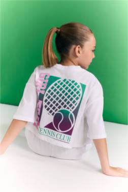 GİRL PRİNTED SHORT SLEEVE CROP T-SHİRT