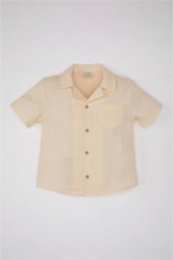 BABY BOY OPEN COLLAR MUSLİN SHORT SLEEVE SHİRT