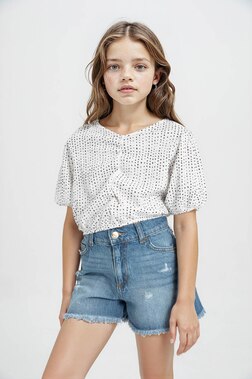 GIRL RELAX FIT CRINKLE FABRIC T-SHIRT