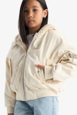 GİRL DOUBLE SİDED HOODED ZİPPERED JACKET