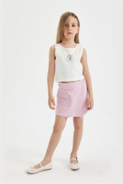 GİRL PRİNTED UNDERSHİRT SKORT 2 PİECE SET