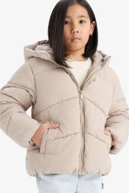 GİRL WATERPROOF HOODED ZİPPERED PUFFER JACKET