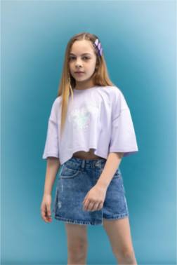 GİRL PRİNTED SHORT SLEEVE CROP T-SHİRT