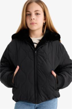 GİRL REGULAR FİT HOODED TWO SİDED PUFFER JACKET