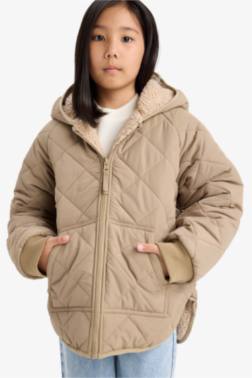 GİRL DOUBLE SİDED HOODED ZİPPERED QUİLTED JACKET