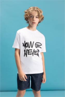 BOY CREW NECK COLOR CHANGİNG PRİNTED T-SHİRT