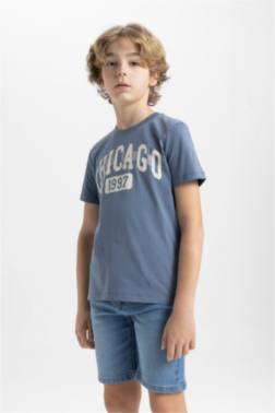 BOY CREW NECK PRİNTED SHORT SLEEVE T-SHİRT