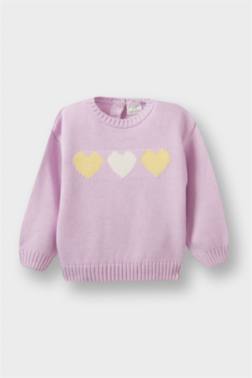 BABY GİRL CREW NECK HEART PATTERNED PULLOVER