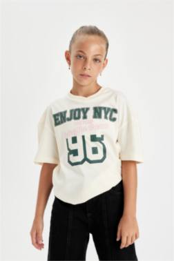 تيشيرت بناتي للمدرسة نص ردن قصة مريحة بياخة V