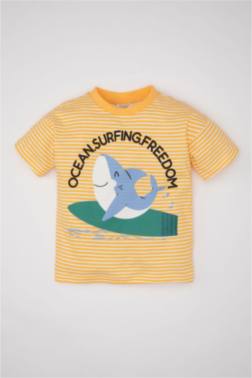 BABY BOY SHARK PRİNTED SHORT SLEEVE T-SHİRT