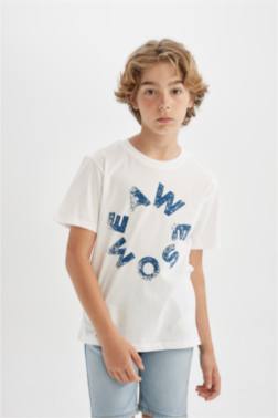 BOY CREW NECK PRİNTED SHORT SLEEVE T-SHİRT