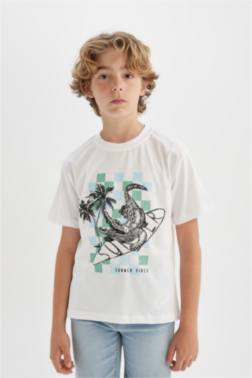 BOY CREW NECK PRİNTED SHORT SLEEVE T-SHİRT