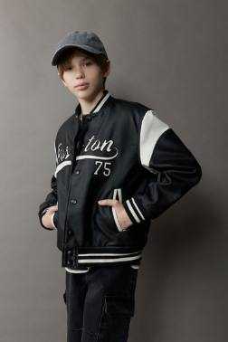 BOY COLLEGE COLLAR WATERPROOF BOMBER JACKET