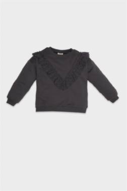 سويت شيرت بناتي قصة عادية بياخة مستديرة ببطانة ناعمة