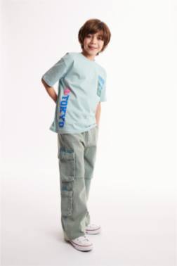 ERKEK ÇOCUK BELİ LASTİKLİ KARGO CEPLİ DÜZ PAÇA JEAN PANTOLON