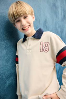 ERKEK ÇOCUK OVERSİZE GENİŞ KALIP POLO YAKA SWEATSHİRT