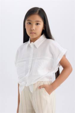 GİRL TİE DETAİLED SHORT SLEEVE CROP SHİRT