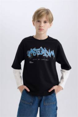 BOY OVERSİZE CREW NECK PRİNTED LONG SLEEVE T-SHİRT