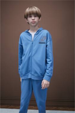 ERKEK ÇOCUK BASKILI KAPÜŞONLU FERMUARLI SWEATSHİRT