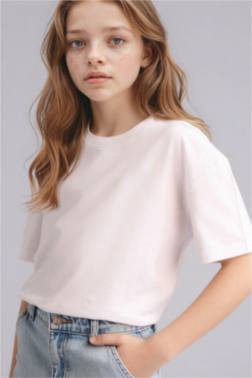 GİRL RELAX FİT CREW NECK BASİC SHORT SLEEVE T-SHİRT