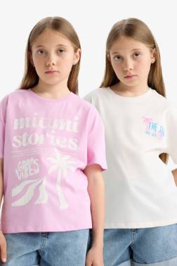 تيشيرت بناتي نص ردن قصة مريحة - قطعتين
