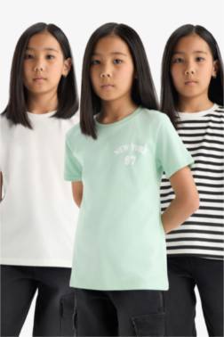 GIRL RELAX FIT CREW NECK 3 PIECE SHORT SLEEVE T-SHIRT