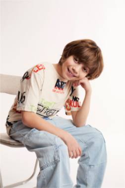 BİSİKLET YAKA BASKILI KISA KOLLU TİŞÖRT ERKEK ÇOCUK