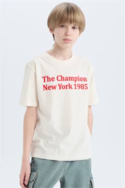 BOY CREW NECK PRİNTED SHORT SLEEVE T-SHİRT