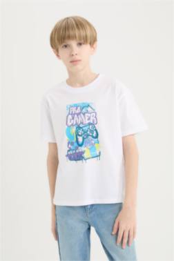 BOY CREW NECK PRİNTED SHORT SLEEVE T-SHİRT