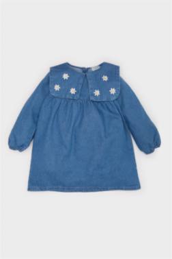 BABY GİRL EMBROİDERED LONG SLEEVE DENİM DRESS