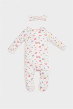 COMBINAISON IMPRIMÉE ARC-EN-CIEL AVEC BANDEAU ASSORTI POUR BÉBÉ FILLE