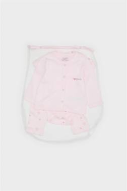 BABY GİRL PATTERNED T-SHİRT BODY BOTTOM BEANİE 4 PİECE SET