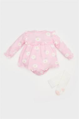 ENSEMBLE DE ROBE FLEURIE À MANCHES LONGUES AVEC CHAUSSETTES POUR BÉBÉ FILLE