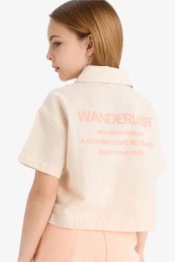 GİRL CROPPED FİT COTTON SHORT SLEEVE SHİRT